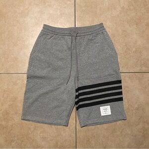 Thom Browne Gray Athletic Shorts with Black Stripes